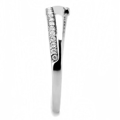 DA234 - High polished (no plating) Stainless Steel Ring with AAA Grade CZ  in Clear