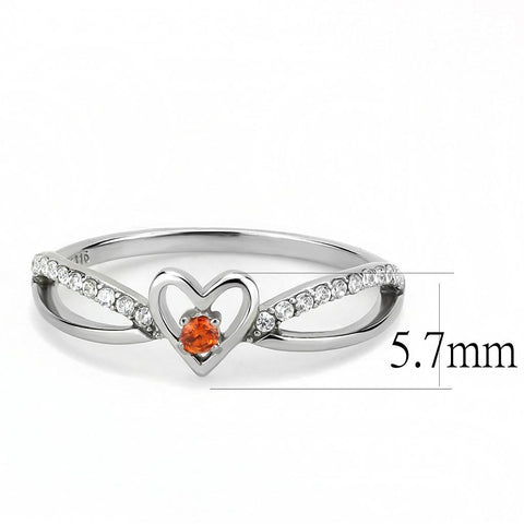 DA235 - High polished (no plating) Stainless Steel Ring with AAA Grade CZ  in Orange