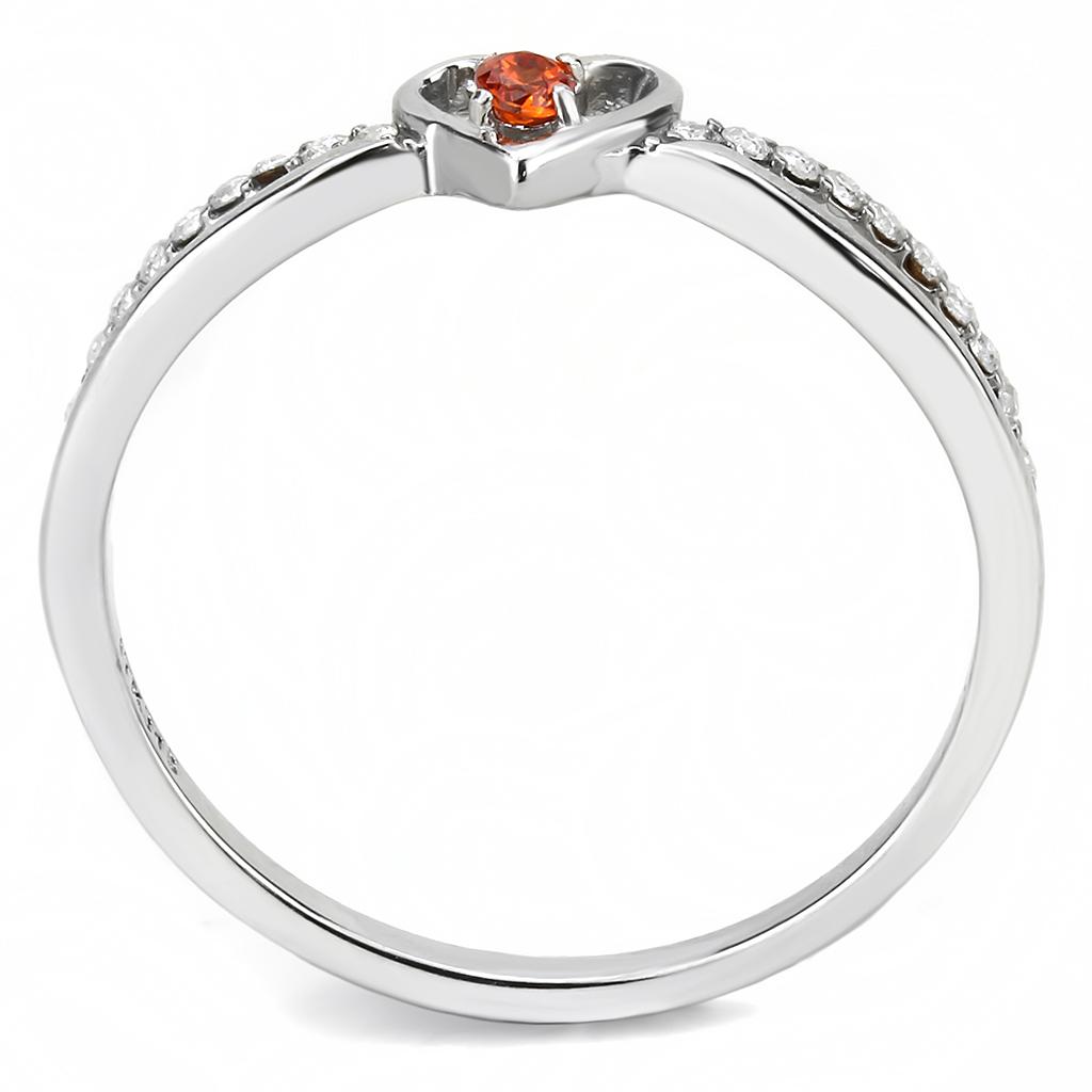 DA235 - High polished (no plating) Stainless Steel Ring with AAA Grade CZ  in Orange