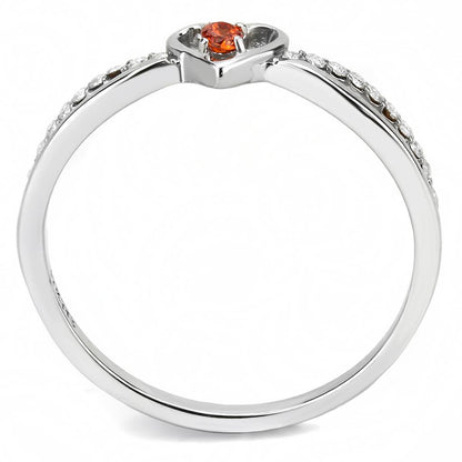 DA235 - High polished (no plating) Stainless Steel Ring with AAA Grade CZ  in Orange