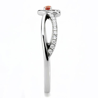 DA235 - High polished (no plating) Stainless Steel Ring with AAA Grade CZ  in Orange