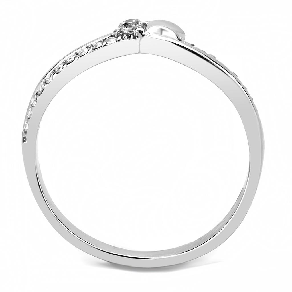 DA236 - High polished (no plating) Stainless Steel Ring with AAA Grade CZ  in Clear