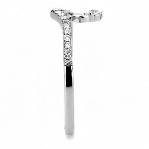 DA237 - High polished (no plating) Stainless Steel Ring with AAA Grade CZ  in Clear