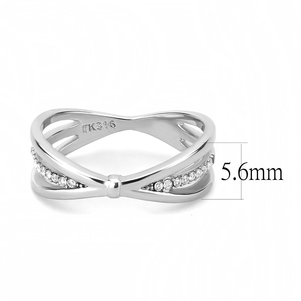 DA239 - High polished (no plating) Stainless Steel Ring with AAA Grade CZ  in Clear