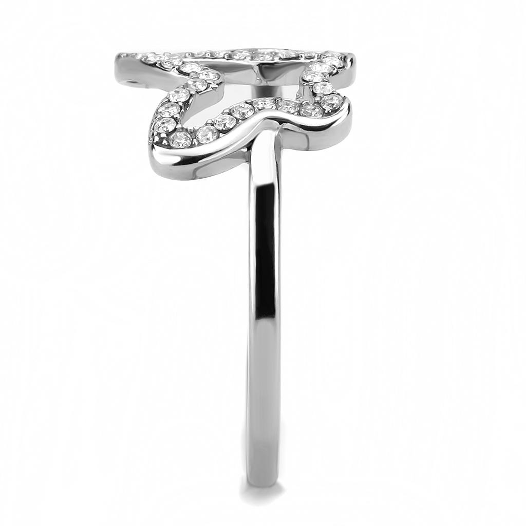 DA241 - High polished (no plating) Stainless Steel Ring with AAA Grade CZ  in Clear