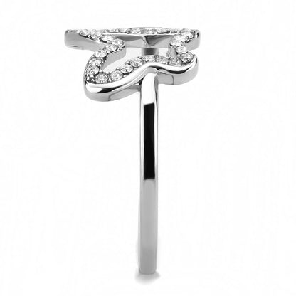 DA241 - High polished (no plating) Stainless Steel Ring with AAA Grade CZ  in Clear