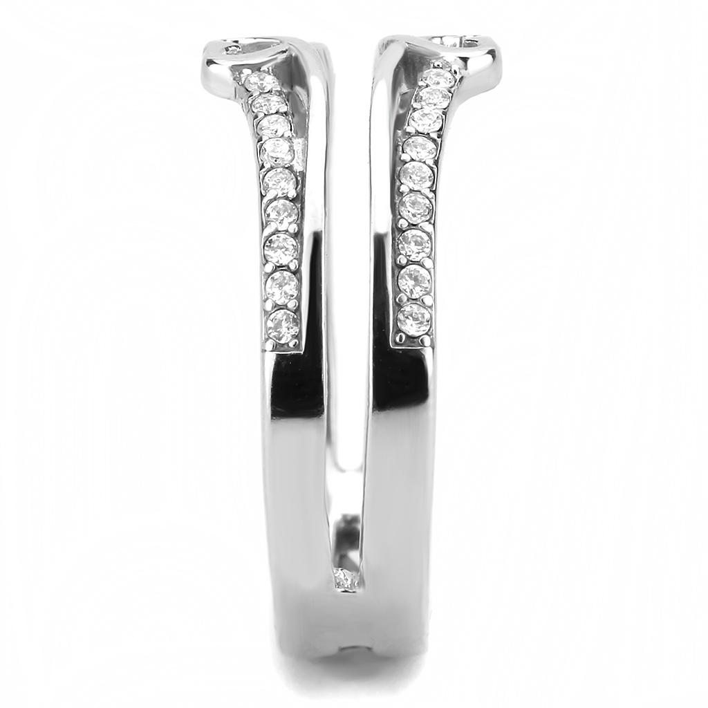 DA242 - High polished (no plating) Stainless Steel Ring with AAA Grade CZ  in Clear