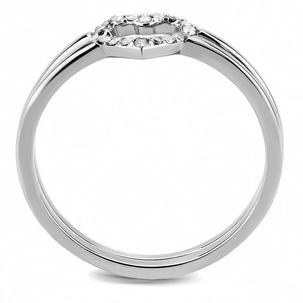 DA245 - High polished (no plating) Stainless Steel Ring with AAA Grade CZ  in Clear