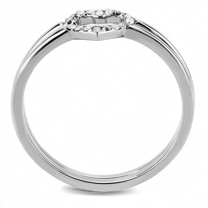 DA245 - High polished (no plating) Stainless Steel Ring with AAA Grade CZ  in Clear