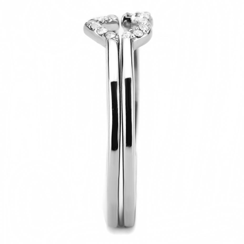 DA245 - High polished (no plating) Stainless Steel Ring with AAA Grade CZ  in Clear