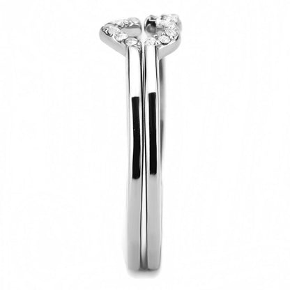 DA245 - High polished (no plating) Stainless Steel Ring with AAA Grade CZ  in Clear