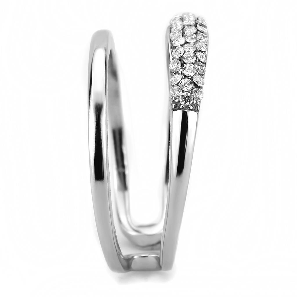 DA247 - High polished (no plating) Stainless Steel Ring with AAA Grade CZ  in Clear
