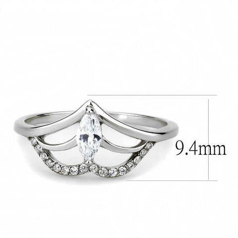 DA248 - High polished (no plating) Stainless Steel Ring with AAA Grade CZ  in Clear