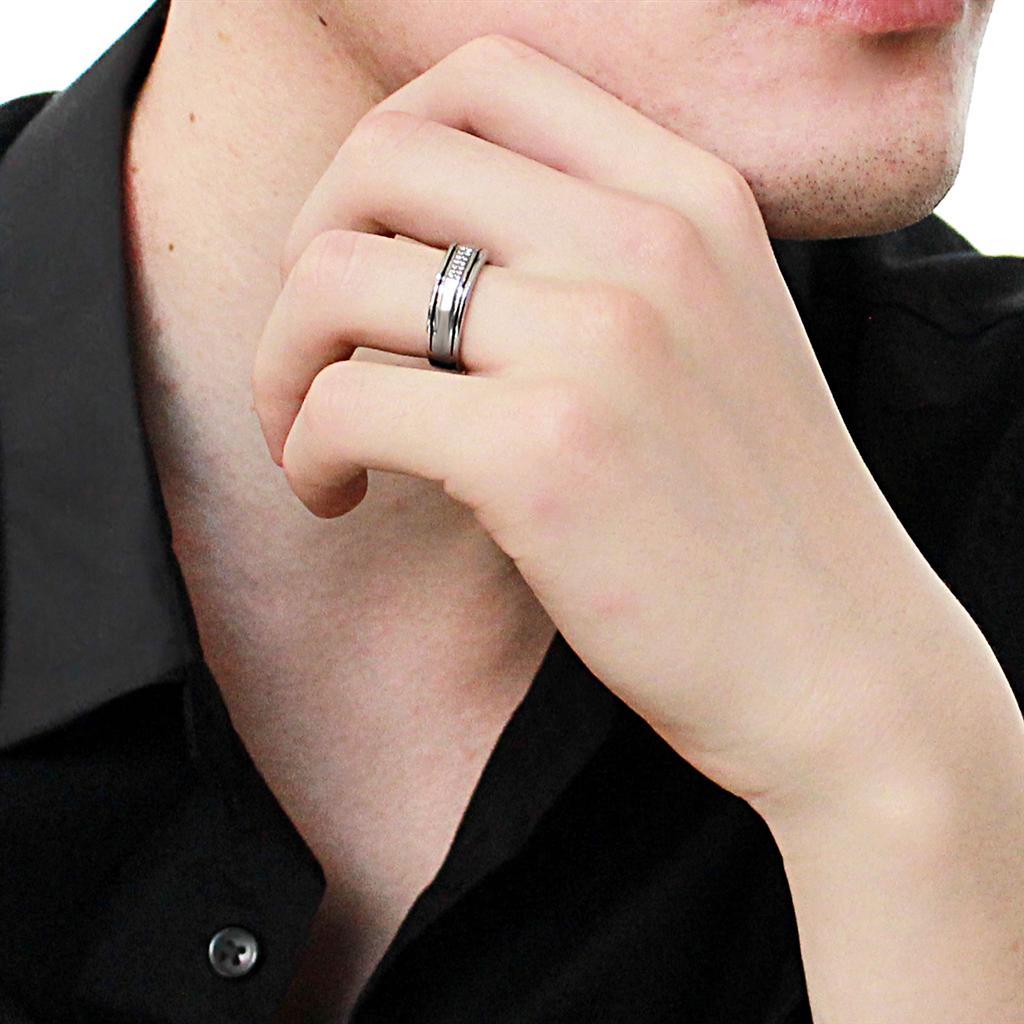 DA254 - High polished (no plating) Stainless Steel Ring with AAA Grade CZ  in Clear