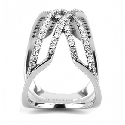 DA255 - High polished (no plating) Stainless Steel Ring with AAA Grade CZ  in Clear
