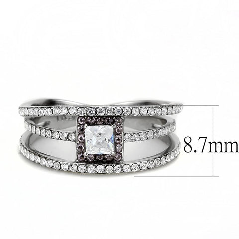 DA257 - High polished (no plating) Stainless Steel Ring with AAA Grade CZ  in Clear