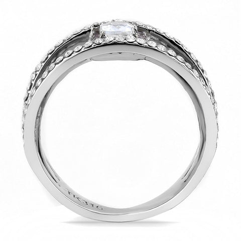 DA257 - High polished (no plating) Stainless Steel Ring with AAA Grade CZ  in Clear