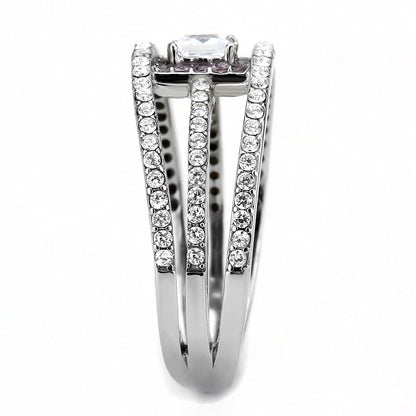 DA257 - High polished (no plating) Stainless Steel Ring with AAA Grade CZ  in Clear