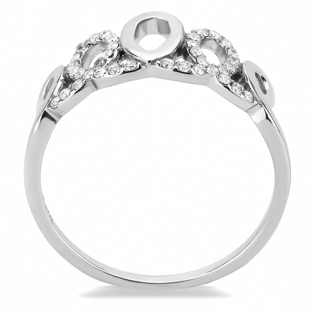 DA258 - High polished (no plating) Stainless Steel Ring with AAA Grade CZ  in Clear