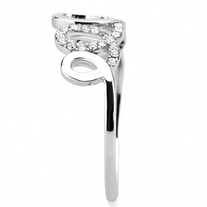 DA258 - High polished (no plating) Stainless Steel Ring with AAA Grade CZ  in Clear