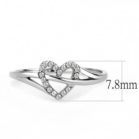 DA259 - High polished (no plating) Stainless Steel Ring with AAA Grade CZ  in Clear