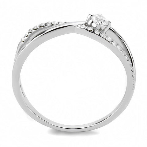 DA261 - High polished (no plating) Stainless Steel Ring with AAA Grade CZ  in Clear