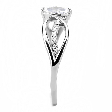 DA262 - High polished (no plating) Stainless Steel Ring with AAA Grade CZ  in Clear