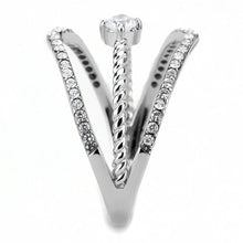 DA264 - High polished (no plating) Stainless Steel Ring with AAA Grade CZ  in Clear