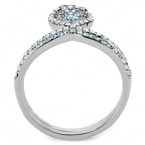 DA268 - High polished (no plating) Stainless Steel Ring with AAA Grade CZ  in Sea Blue