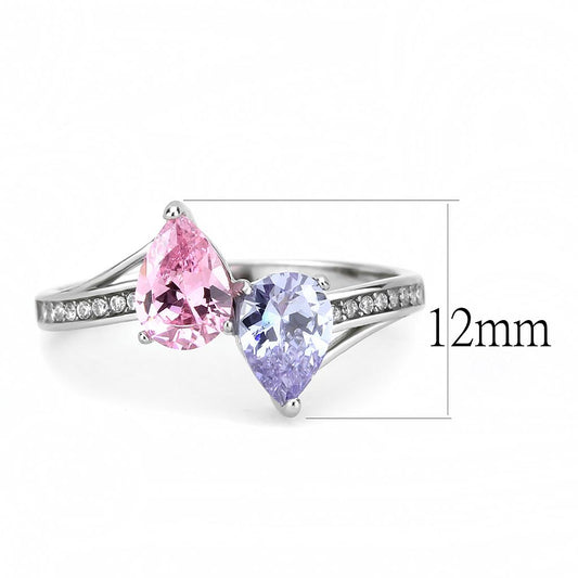 DA270 - High polished (no plating) Stainless Steel Ring with AAA Grade CZ  in Multi Color