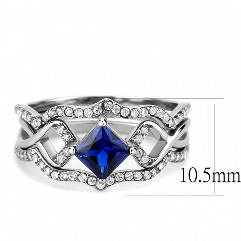 DA272 - High polished (no plating) Stainless Steel Ring with Synthetic Spinel in London Blue