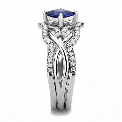 DA272 - High polished (no plating) Stainless Steel Ring with Synthetic Spinel in London Blue