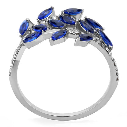 DA274 - High polished (no plating) Stainless Steel Ring with Synthetic Spinel in London Blue