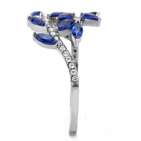 DA274 - High polished (no plating) Stainless Steel Ring with Synthetic Spinel in London Blue