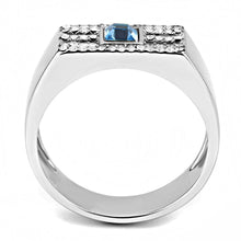 DA283 - High polished (no plating) Stainless Steel Ring with Top Grade Crystal  in Sea Blue