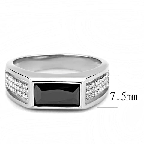 DA284 - High polished (no plating) Stainless Steel Ring with AAA Grade CZ  in Black Diamond