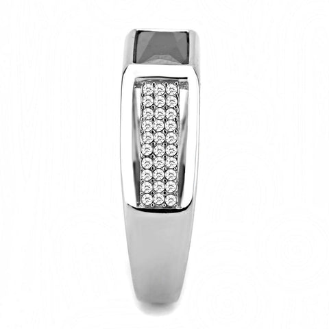 DA284 - High polished (no plating) Stainless Steel Ring with AAA Grade CZ  in Black Diamond