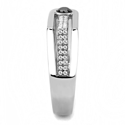 DA286 - High polished (no plating) Stainless Steel Ring with AAA Grade CZ  in Black Diamond