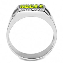 DA289 - High polished (no plating) Stainless Steel Ring with Top Grade Crystal  in Olivine color