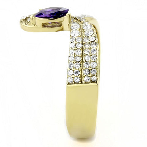 DA304 - IP Gold(Ion Plating) Stainless Steel Ring with AAA Grade CZ  in Tanzanite