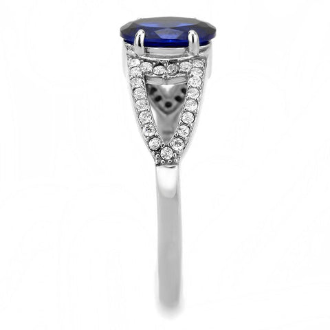 DA306 - No Plating Stainless Steel Ring with Synthetic Spinel in London Blue