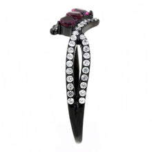 DA324 - IP Black(Ion Plating) Stainless Steel Ring with AAA Grade CZ  in Fuchsia