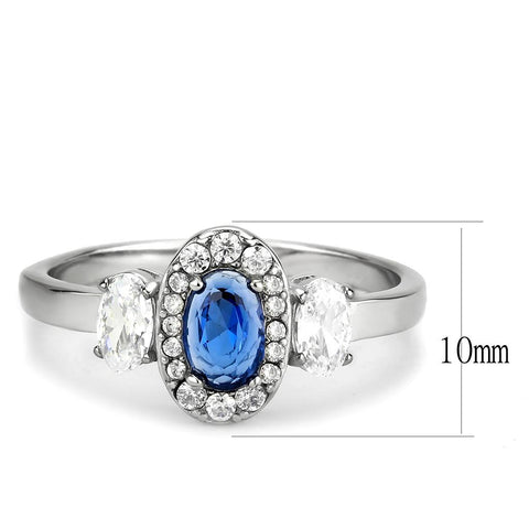 DA337 - No Plating Stainless Steel Ring with Synthetic Spinel in London Blue