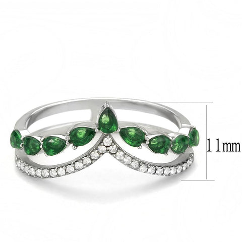 DA347 - High polished (no plating) Stainless Steel Ring with Synthetic Synthetic Glass in Emerald