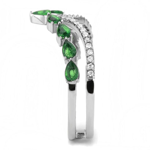 DA347 - High polished (no plating) Stainless Steel Ring with Synthetic Synthetic Glass in Emerald