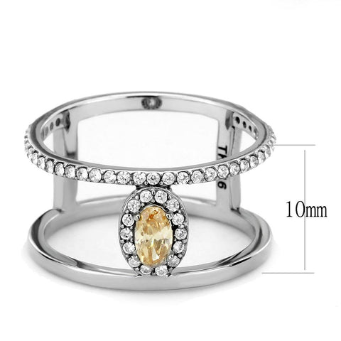 DA352 - High polished (no plating) Stainless Steel Ring with AAA Grade CZ  in Champagne