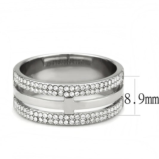 DA366 - High polished (no plating) Stainless Steel Ring with AAA Grade CZ in Clear