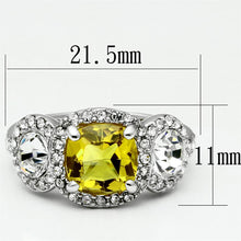 LO2517 - Rhodium Brass Ring with Synthetic Synthetic Glass in Topaz