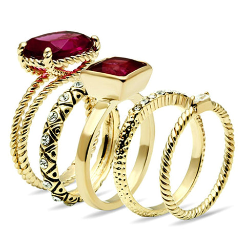 LO2548 - Gold Brass Ring with Synthetic Synthetic Glass in Ruby