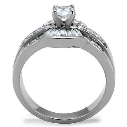 TK10528 - High polished (no plating) Stainless Steel Ring with AAA Grade CZ  in Clear